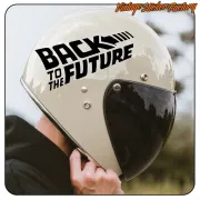 Autocollant noir « Back to the Future » appliqué sur un casque clair à visière sombre