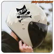 Cat design with fish skeleton applied to a motorcycle helmet