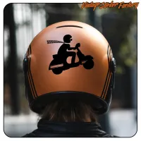 Rear view of a helmet with a scooter sticker