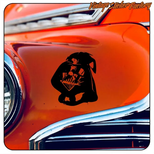 Black Darth Vader sticker applied to the bodywork of a classic car