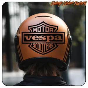 Diseño MOTOR Vespa SCOOTERS aplicado en la parte trasera de un casco naranja