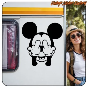 Pegatina MICKEY aplicada en la puerta de una caravana