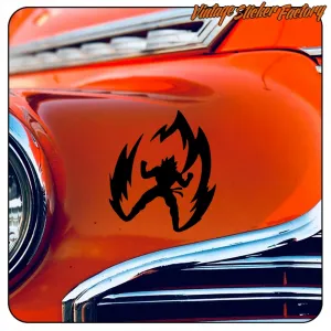 Goku in flames design applied to the bodywork of a classic car