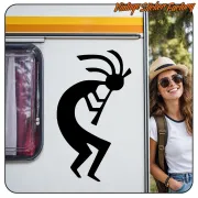Schwarze Kokopelli-Silhouette an der Seite eines Wohnwagens