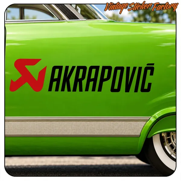 Detail of the AKRAPOVIC design applied to the green vehicle body