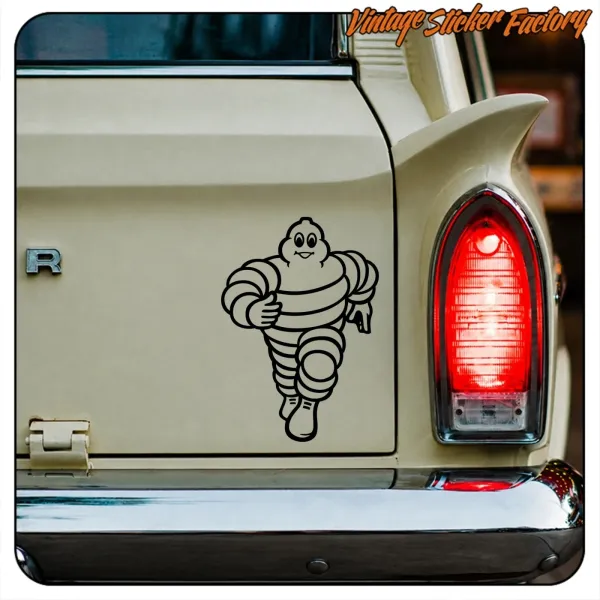 Alternative view of Bibendum applied next to the rear light of a classic vehicle