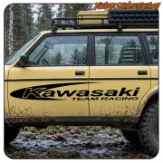 Black Kawasaki Team Racing design applied to the door of an off-road vehicle