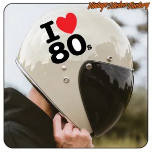 Casque de moto blanc avec le motif I love 80's appliqué sur la partie avant