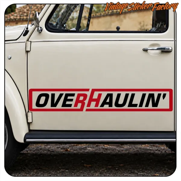 OVERHAULIN design applied to the door of a cream-coloured classic vehicle