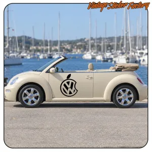 Black Volkswagen Apple design applied to the door of a white convertible car