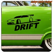 Black DRIFT vinyl applied to the green side of a car