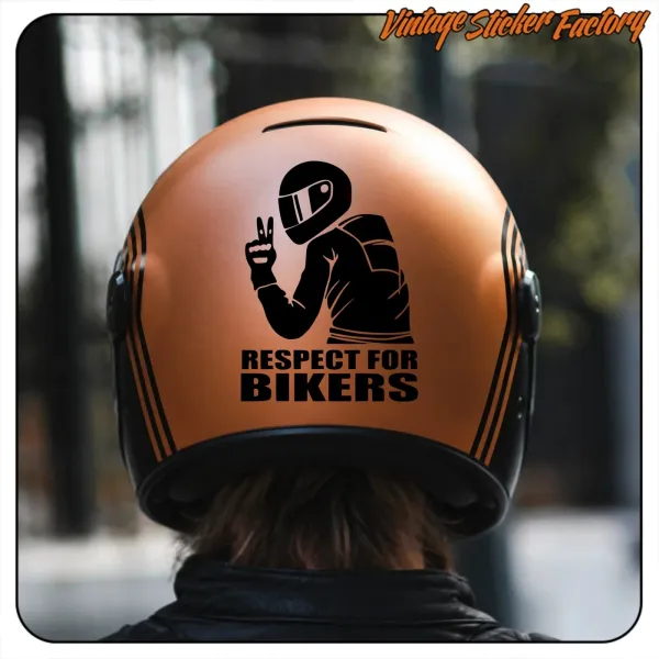 Rear view of helmet with RESPECT FOR BIKERS adhesive applied