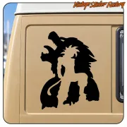 Schwarze Goku-Krieger-Silhouette an der Seite eines Wohnmobils