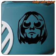 Portrait stylisé noir de Kurt Cobain appliqué sur une surface bleue