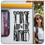 Siouxsie and the Banshees typographic design applied to the side of a caravan