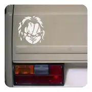 White Chucky sticker applied to the rear of a van