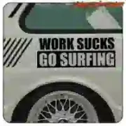 SAUGT GO SURFIN WORKS AUFKLEBER. KAUFEN SIE VINYLAUFKLEBER.