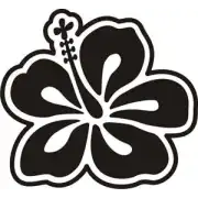 Schwarzes hawaiianisches Hibiskusdesign mit abgerundeten Blütenblättern und weißem Rand