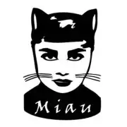 Schwarz-weißes Design einer Katze im Pin-up-Stil mit dem Wort «Miau».