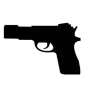 Black silhouette of a pistol pointing to the left