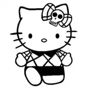 Diseño pin-up de estética retro con personaje felino y lazo con calavera