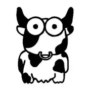 Cartoon cow design with round glasses, horns and black spots