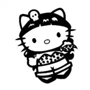 Design Kitty Old School en noir et blanc, au style pin-up avec des détails d’inspiration custom