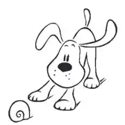 Diseño de perro con un caracol junto a sus patas