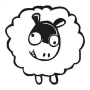 Sticker de mouton avec un visage caricatural en noir et blanc