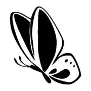 Butterfly sticker with stylised wings and cut-out details in the wings and body