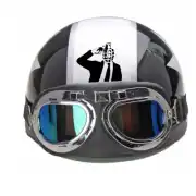 Sticker of the grenade figure applied to the white strip of a helmet with goggles