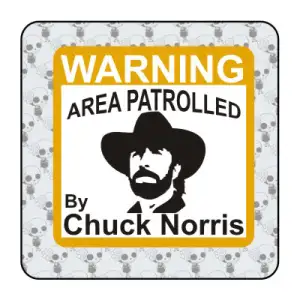 Pegatina WARNING CHUCK NORRIS. Pegatinas freaks, pegatinas frikis.