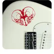 Design of two red skulls facing each other applied to a guitar