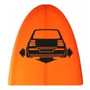 Black rear-view car design applied to a curved orange surface
