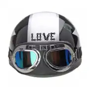 LOVE design applied to the front of a helmet with goggles