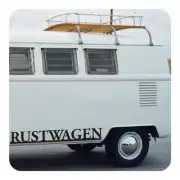RUSTWAGEN lettering applied to the side of a classic Volkswagen van