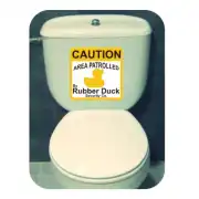 Aufkleber mit Warnhinweis auf dem Spülkasten einer Toilette