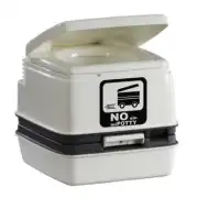 NO without my POTTY sticker placed on the lid of a portable toilet