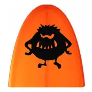 Black silhouette of a monstrous creature applied to a curved orange surface