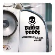 Black Death Proof sticker applied to the rear of a white vehicle