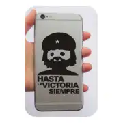 Aufkleber mit bärtigem Gesicht und dem Text „HASTA LA VICTORIA SIEMPRE“ auf der Rückseite eines Mobiltelefons