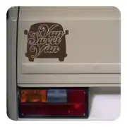 VAN SWEET VAN sticker applied to the rear of a camper van