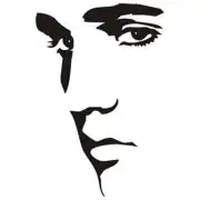 Visage stylisé d’Elvis Presley formé par les yeux, le sourcil, le nez, les lèvres et un contour noir