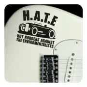H.A.T.E. sticker placed on the body of an electric guitar