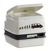Black human evolution and van sticker applied to a white accessory