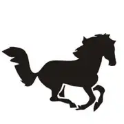 Silueta negra de un caballo al galope, con la cola levantada