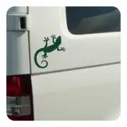 Vinilo de gecko verde aplicado en el lateral de una furgoneta blanca