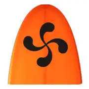 Black lauburu sticker placed on a curved orange surface
