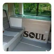 SOUL SURF sticker placed inside a camper van