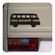 «Van Sweet Van» sticker placed on the rear of a camper van